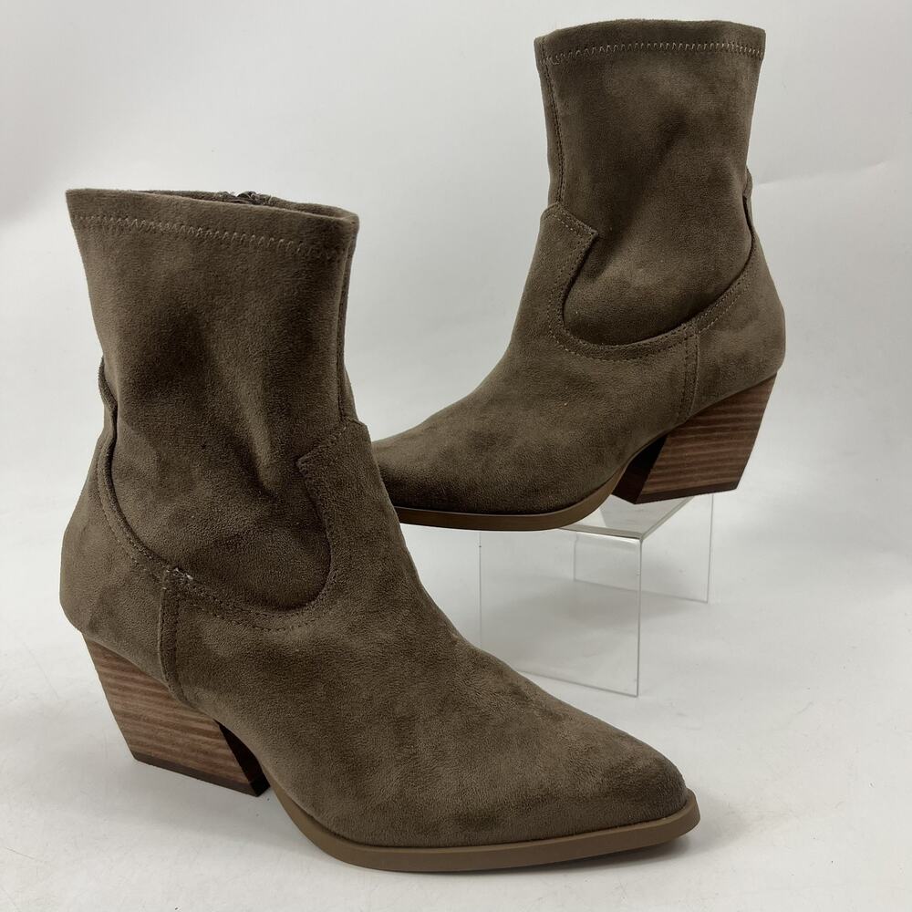 Dolce Vita Womens Kirbie Ankle Boots Sz7 Taupe Brown Faux Suede Block Heel Zip